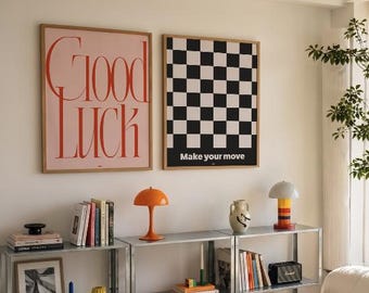 Good Luck Poster Set of 2, Bold Typography Wall Art, Motivational Prints, Digital Download