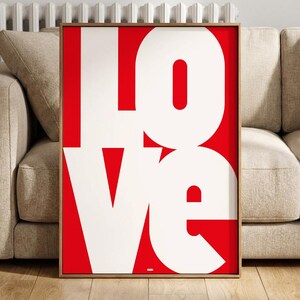 LOVE Poster Bold Typography, Red Wall Art Print, Minimalist Graphic Poster, Modern Romantic Decor, Valentine Wall Art, Printable Wall Art