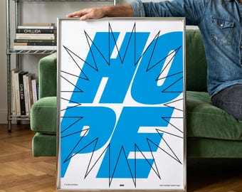 Hope Print – Blue Bold Typography Wall Art – Statement Poster – Dopamine Decor – Printable Wall Art – Digital Download