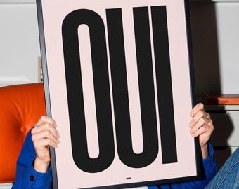 Oui Poster Minimalist Typography Wall Art, French Word Print, Black and Beige Modern Poster, Scandinavian Decor, Printable Wall Art
