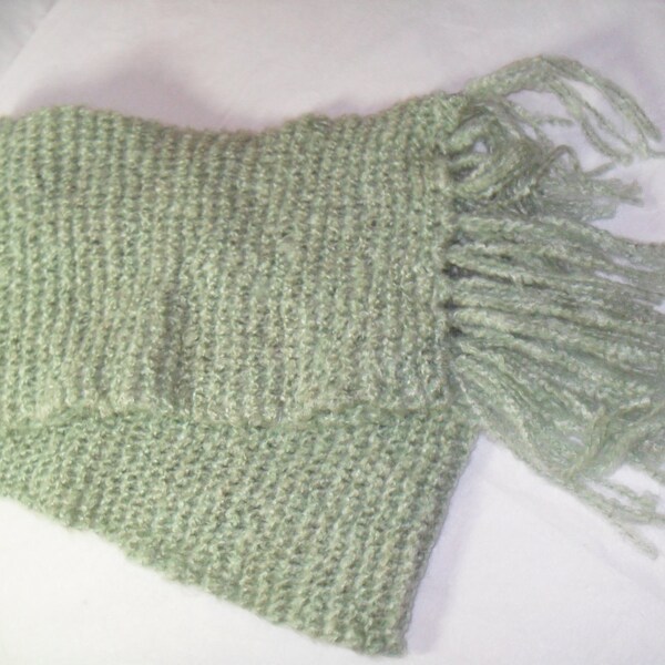 Fuzzy Sage Green, Long and Skinny Scarf