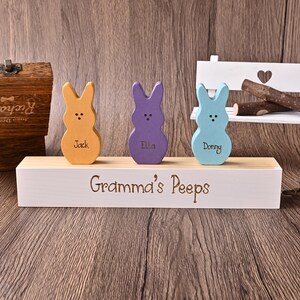 Personalized Easter Peeps Block Set, Grandmas Little Peeps Bunny Decor, Easter Gift Spring Decor Bunny Blocks Family grandma easter gift