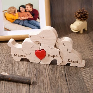 Wooden Dog Family Puzzle, Animal Family Decor, Wood Dog Statue, Family of 3 Keepsake Gift, Gift for Parents, Dog Mom Gift, Birthday Gift