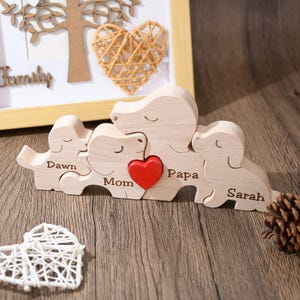 Wooden Dog Family Puzzle of 2-6, Animal Family Decor New Mom Gift, Wedding Anniversary Gift, Housewarming Gift for Mom Grandma Couple