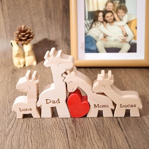 Custom Wooden Giraffe Family Puzzle, Cute Giraffe Statues, Baby Shower Gift, New Mum Gift, Nursery Decor Kids, Mother&#39;s Day Gift for Mom