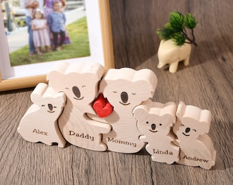 Koala Familie Holz Puzzle, Koala Wohnkultur, Babyparty Geschenk für Eltern, Geschenk für Mama Geburtstag, Erstes Geschenk als Vater, Geschenk für Oma