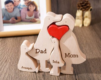 Wooden Duck Family Puzzle of 2-7, Animal Decor New Mom Gift, Engraved Duck Ornament, Baby Shower Gifts, Duck Gift for Grandma, Wife Birthday