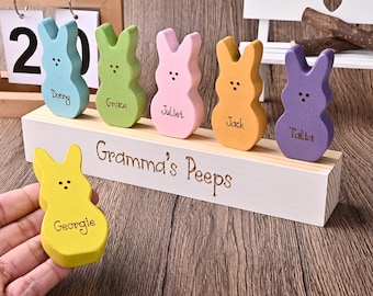 Personalized Easter Peeps Block Set, Grandmas Little Peeps Bunny Decor, Easter Gift Spring Decor Bunny Blocks Family grandma easter gift