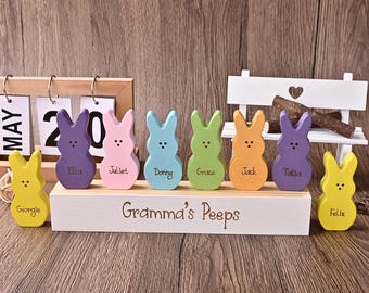 Personalized Easter Peeps Block Set, Grandmas Little Peeps Bunny Decor, Easter Gift Spring Decor Bunny Blocks Family Grandma Easter Gift