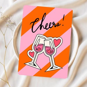 Cheers Postkarte – bunte Karte mit Sektgläsern – JGA, Freundschaft, Feier