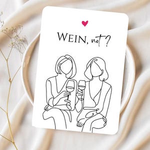 Postkarte Wein, not? – Line Art Karte – JGA, Mädelsabend, Freundinnen Geschenk