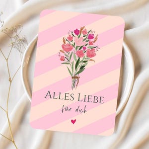 Gestreifte Postkarte Alles Liebe- ideal für Dankeschön, Glückwünsche, Freundschaft, Geburtstag, Muttertag oder für eine Freundin