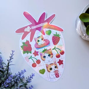 Holographic Strawberry Cat Sticker Sheet - CoCo Cat Special Edition