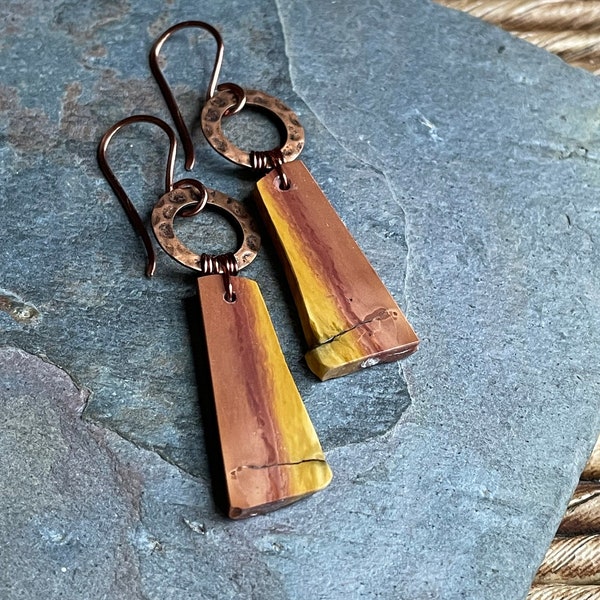 Natural Polychrome Jasper Slice and Copper Earrings