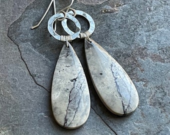 Porcelain Jasper, Handmade Gemstone Earrings, One of a Kind Statement Earrings