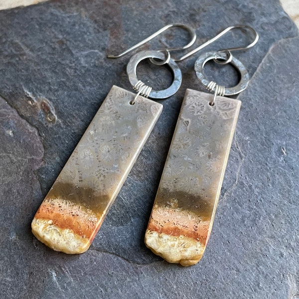 Indonesian Fossil Coral and Silver Statement Earrings