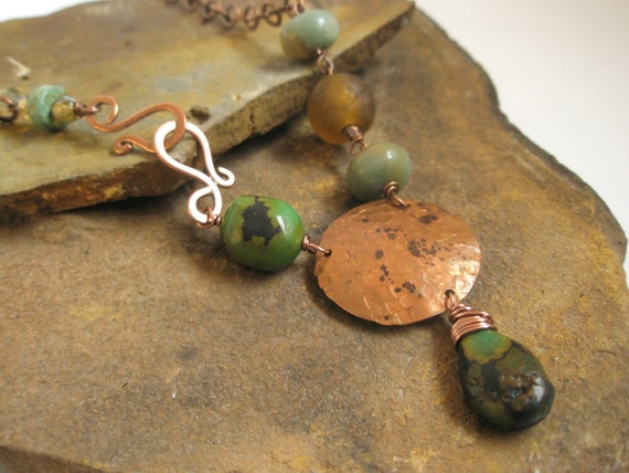 Items similar to Gemstone and Hammered Copper Necklace, Turquoise ...