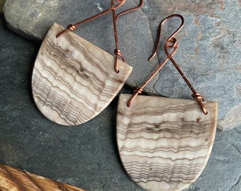 Natural Wood Fossil and Copper Statement Earrings