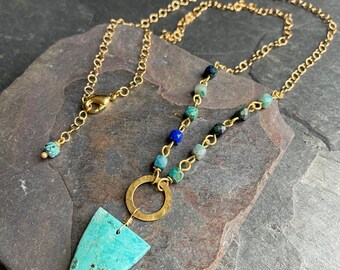 Chrysocolla and Gold Necklace Pendant