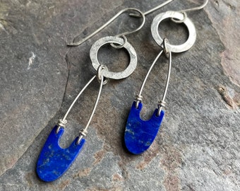 Lapis Lazuli and Silver Earrings, One Of A Kind, Handmade. Sundance Style Jewelry
