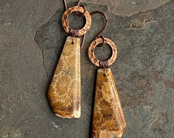 Indonesian Fossil Coral and Copper One Of A Kind Earrings