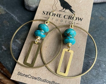 Turquoise and Gold Hoop Earrings