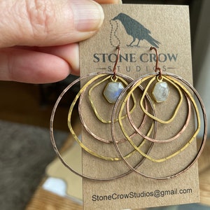 Big Mixed Metal Hoops with Moonstone Charms image 6