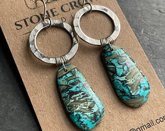 Chrysocolla and Silver Handmade Earrings