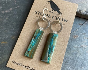 Chrysocolla and Silver Earrings, One of a Kind, Handmade Gemstone Earrings