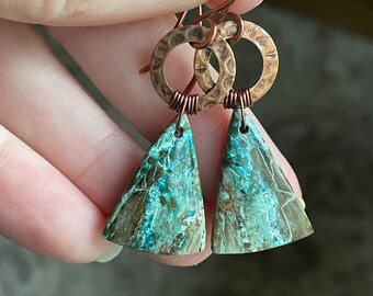 Chrysocolla and Copper, Handmade Gemstone Earrings, One of a Kind