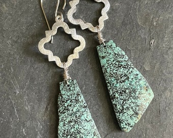 African Turquoise and Silver Earrings