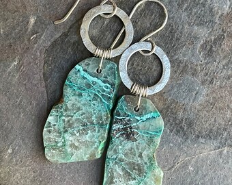 One of a Kind Chrysocolla and Silver Earrings