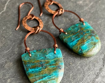 Chrysocolla and Copper Earrings