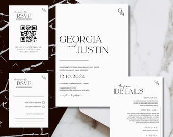 Minimalist Wedding Invitation Bundle | Elegant Invitation Template Set | Black and White Wedding Invitations | Simple Printable Invitations