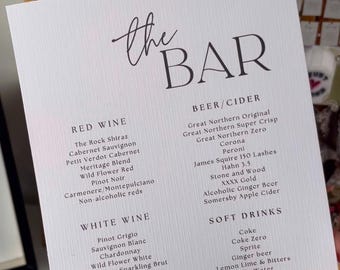 Editable Bar Menu Template, Wedding Bar Menu Template, Printable Bar Menu, Minimalist Wedding Bar Menu, Editable Wedding Menu