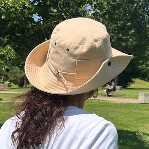 Beige Sun Hat, Women&#39;s Wide Brim Bucket Hat with Adjustable Band, Outdoor Safari Travel Hiking Hat, Tan Khaki Beach Hat, Summer Garden Hat