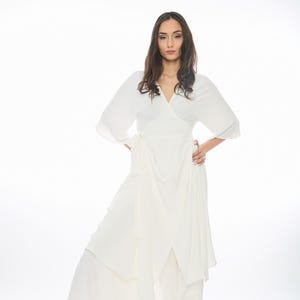 White Wrap Tunic & Wide Leg Pants Set