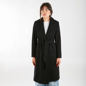 Black Women Cashmere Coat James, Long Women Italian Wool Coat with Belt, Oversize Long Winter Women Coat, Long Lined Cashmere Wool Coat
