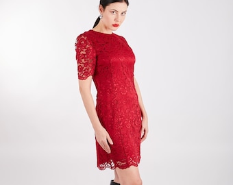 Red Lace Dress, Short Party Dress, Cocktail Dress, Red Wedding Dress, Prom Dress, Formal Dress, Red Bridesmaids Dress, Goddes Romantic Dress