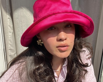Silk Summer Hat, Pink Women Summer Hat, Silk Sun Hat, Wide Brim Sun Hat, Silk Beach Hat, Large Sun Hat Fuchsia Sun UV Protection Hat Sun Hat
