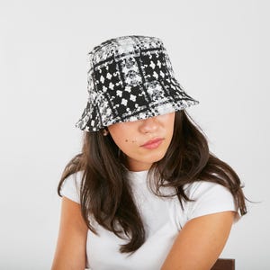 Warm and Cozy Winter Bucket Hat - Black and White, Cashmere Wool Winter Hat, Woolen Winter Hat, Cashmere Winter Hat over the Ears Silk Lined