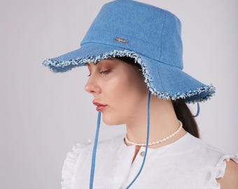Denim Summer Hat, Women Summer Hat Cotton Sun Hat Wide Brim Sun Hat Denim Beach Hat Large Sun Hat Sun UV Protection Hat Adjustable Sun Hat