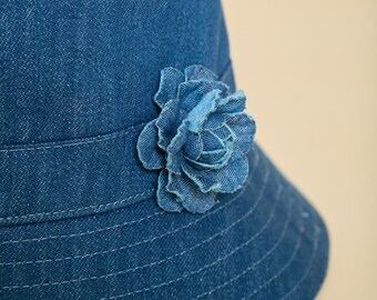 Denim Bucket Hat With Flower, Blue Cloche Hat for Women  display picture 2