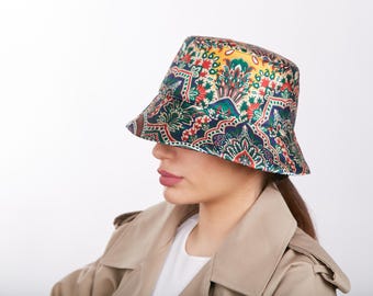 Summer Bucket Hat, Boho Style Women Hat, Cotton Denim Sun Hat, Narrow Brim Sun Hat, Satin Beach Hat, Summer Hat Sun UV Protection Hat