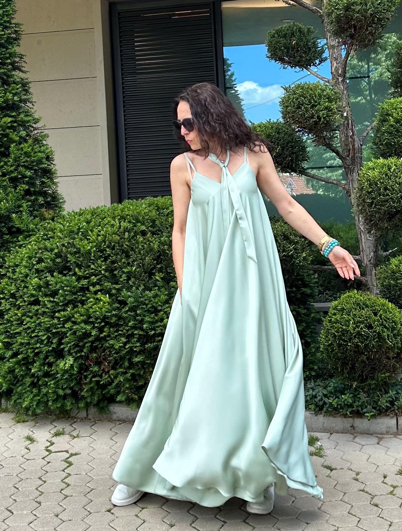 long light pink dress with sleeves Paloma One Shoulder Knit Maxi Dress With Flowers