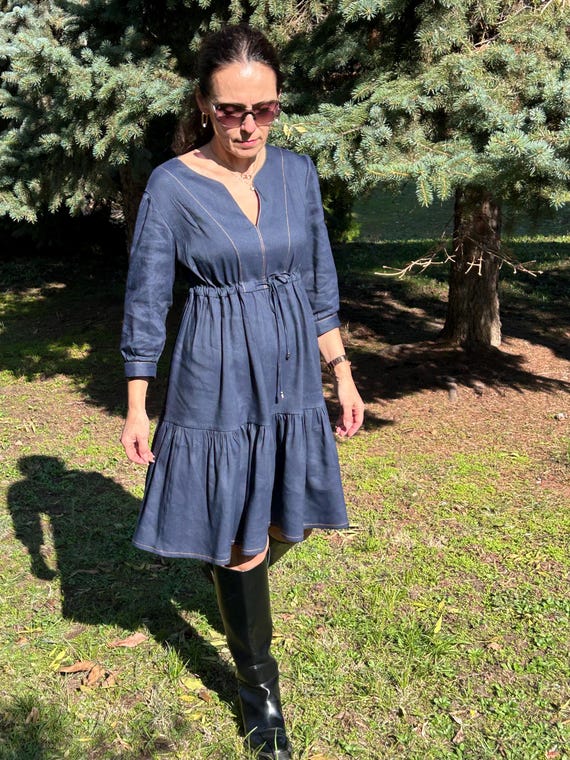 white christmas dresses Denim Ruffle Sleeve Smocked Dress 3X-Large main image 0