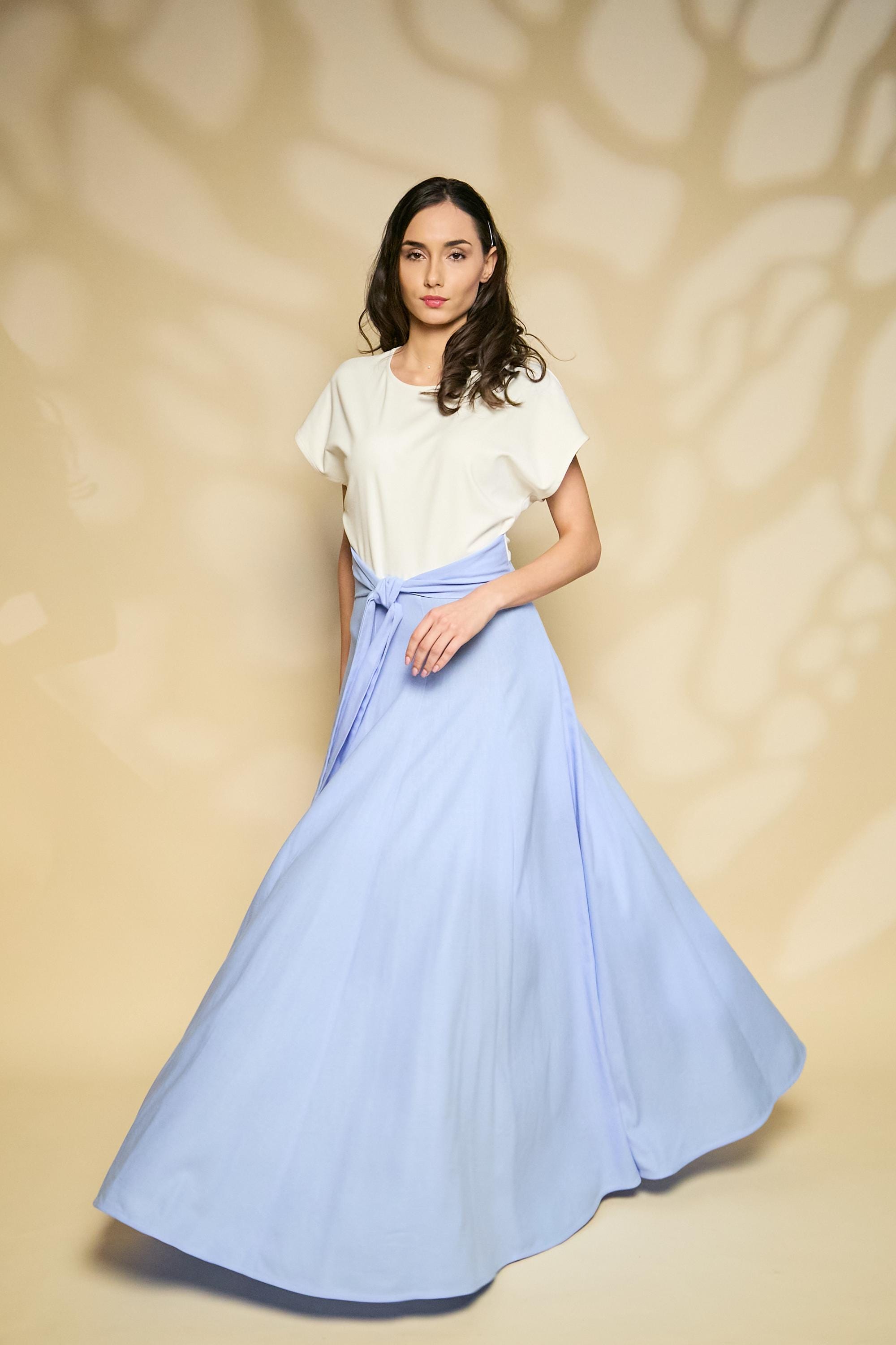 blue and white dress with pockets Mykonos Memories Blue and Ivory Abstract Maxi Dress With Pockets