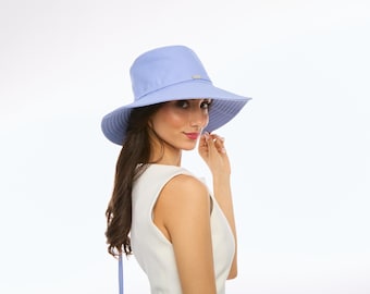 Cappello da sole azzurro, Fedora a tesa larga, Protezione solare, Cappello estivo, Cappello da spiaggia, Cappello da giardino, Cappello da viaggio, Elegante cappello da sole, Cappello da sole regolabile