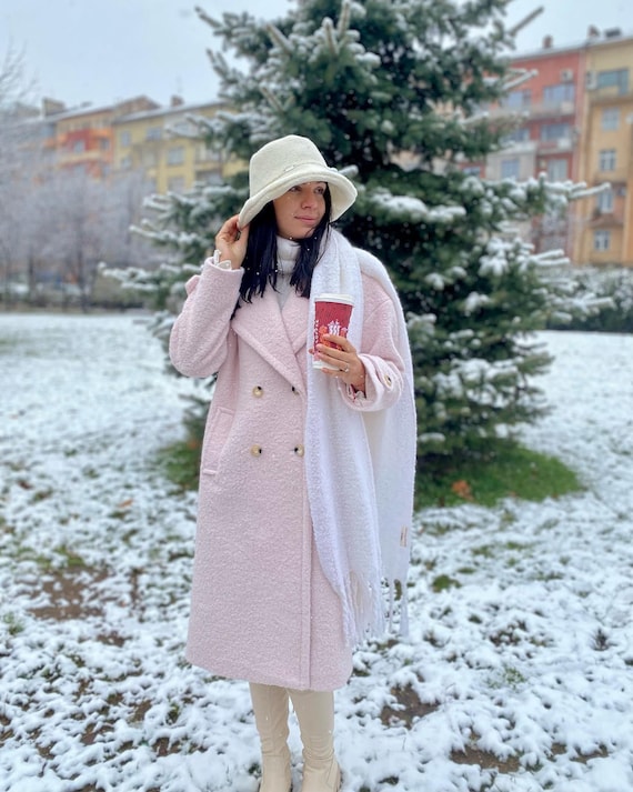 Pink Wool Coat Pink Coat Winter Long Wool Coat, Oversize Women