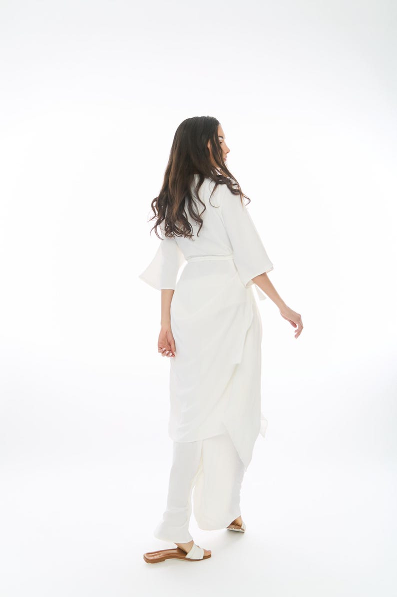 White Flowy Kimono Sleeve Top